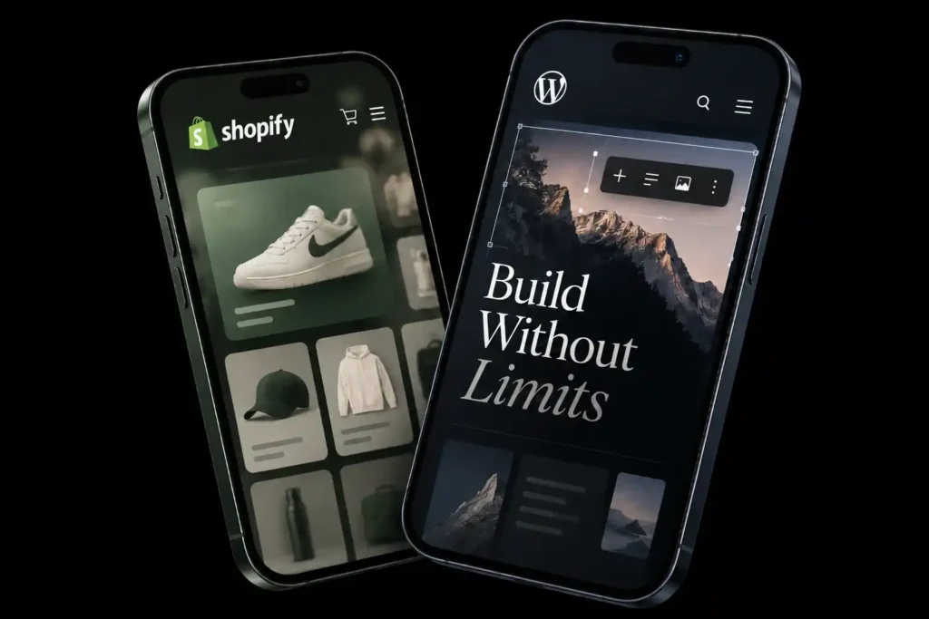 Shopify and WordPress shown side by side